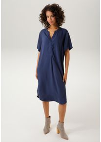 Aniston CASUAL Damen Blusenkleid, blau, modisch, Gr. 36, unifarben, Web, Obermaterial: 100% Viskose, Kleider, in trendigen Farben