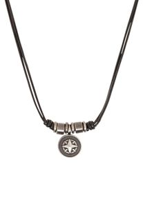 s.Oliver Herren Kette mit Anhänger "Kompass, 2035536", Edelstahl-Leder, L: 50cm, schwarz, Edelstahl, Leder, Halsketten