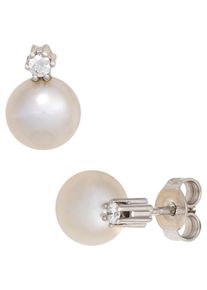 Jobo Damen Perlenohrringe, SI = kleine Einschlüsse, Weißgold 585-Diamanten-Perlen, weiß, Weißgold 585, Diamanten, Perlen, Ohrringe, 585 Weißgold 2