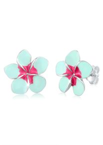 Elli Damen Paar Ohrstecker "Frangipani Blüte Natur Blume Emaille 925 Silber", OneSize, ohne Stein, Silber 925 (Sterlingsilber), bunt, Silber 925