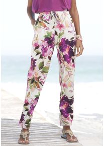 Beach Time BEACHTIME Damen Jerseyhose, weiß, modisch, Gr. 38, bedruckt, Jersey, Obermaterial: 100% Viskose, Hosen, mit Blumendruck und elastischem Bund,