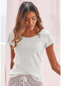 s.Oliver Damen Pyjamaoberteil, Gr. 36, beige, Feinstrick, Obermaterial: 100% Baumwolle, unifarben, feminin, Shirts, aus Ajour-Strick
