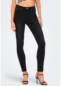 Only Damen Skinny-fit-Jeans "ONLWAUW MID SK BJ1097", schwarz, casual, Gr. XS, Abriebeffekte, Denim/Jeans, Obermaterial: 56% Baumwolle, 39% Polyester,