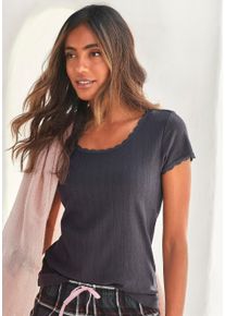 s.Oliver Damen Pyjamaoberteil, Gr. 32, grau, Feinstrick, Obermaterial: 100% Baumwolle, unifarben, feminin, Shirts, aus Ajour-Strick