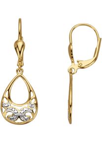Firetti Damen Paar Ohrhänger "Schmuck Geschenk Silber 925 Ohrschmuck Ohrringe Tropfen Bicolor", 0,03 ct P3 = leicht erkennbare Einschlüsse, Silber
