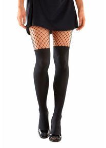Buffalo Damen Overknee-Strumpfhose, Gr. 32, schwarz, Obermaterial: 90% Polyamid, 10% Elasthan, Netz, uni, Strumpfhosen, mit blickdichten Overknee