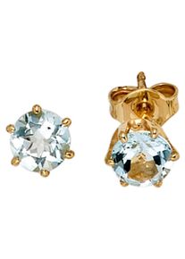 Jobo Damen Paar Ohrstecker, Gelbgold 585, gelb, Gelbgold 585, Ohrringe, rund 585 Gold mit Aquamarin