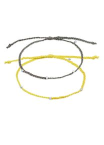 Elli Damen Fußkette "Nylon Bändchen Beads Set (2 tlg.) 925 Silber", 22cm, Silber 925 (Sterlingsilber), gelb, Silber 925 (Sterlingsilber), Fußkettchen
