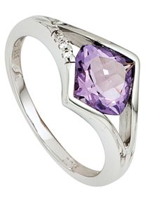 Jobo Damen Diamantring, 60, SI = kleine Einschlüsse, Weißgold 585-Diamanten, weiß, Weißgold 585, Diamanten, Fingerringe, 585 Weißgold mit Amethyst