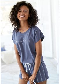 Vivance Dreams Damen Shorty, Gr. 32, blau, Single Jersey, Obermaterial: 100% Baumwolle, unifarben, gestreift, Basic, Homewear-Sets, mit Frontdruck