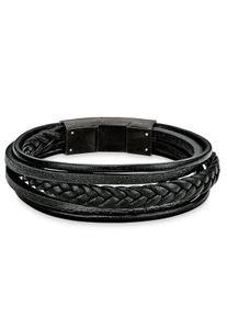 s.Oliver Herren Lederarmband "9038244", Edelstahl-Leder, schwarz, Edelstahl, Leder, Armbänder