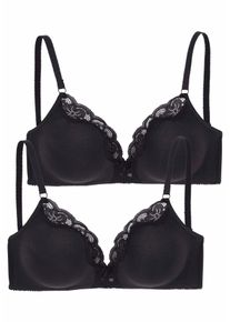 Petite Fleur Damen Bralette-BH, Gr. 75, schwarz, Spitze, Obermaterial: 90% Baumwolle, 5% Elasthan, 5% Polyamid, klassisch, BHs, ohne Bügel aus