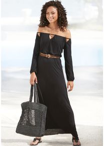 Lascana Damen Maxikleid, schwarz, modisch, Gr. 34, unifarben, Jersey, Obermaterial: 100% Viskose, Kleider, mit Cut-outs am Ausschnitt, schulterfreies