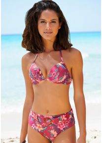s.Oliver Damen Push-Up-Bikini-Top "Marika", rot, Gr. 32, bedruckt, floral, Microfaser, Polyamid, Bikini-Oberteile, bedruckt