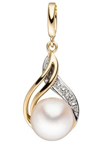Jobo Damen Perlen-Anhänger "Anhänger mit Perle", P1 = bei 10-facher Vergrößerung erkennbare Einschlüsse, Gelbgold 585-Diamanten-Perlen, gelb,