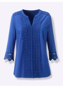 Inspirationen Damen Schlupfbluse, blau, Gr. 46, unifarben, 50% Baumwolle, 50% Polyester, Spitze:100% Baumwolle, Blusen