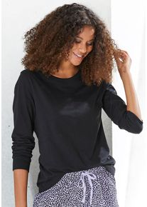Vivance Dreams Damen Pyjamaoberteil, Gr. 36, schwarz, Single Jersey, Obermaterial: 100% Baumwolle, unifarben, klassisch, Shirts, mit Rippbündchen