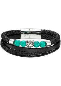Bruno Banani Damen Lederarmband "Schmuck Geschenk Armband Herz, B4109B/20/00/21", Edelstahl-Leder, bunt, Edelstahl, Leder, Armbänder, mit Malachit
