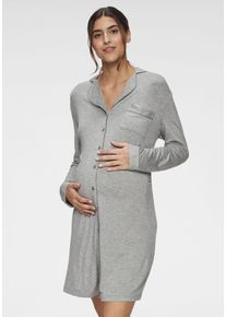 Lascana Damen Umstandsnachthemd, Gr. 32, grau, Single Jersey, Obermaterial: 95% Viskose, 5% Elasthan, meliert, Basic, Kleider, mit Knopfleiste und