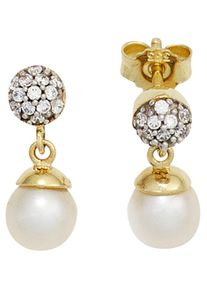 Jobo Damen Perlenohrringe, Gelbgold 333-Perlen, gold, Gelbgold 333, Perlen, Ohrringe, 333 Gold bicolor 2 Süßwasser Perlen und Zirkonia