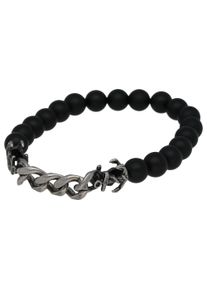 Jacques Charrel Damen Armband "Achat Kugeln + Panzerkette mit zwei Ankern, Edelstahl", schwarz, Edelstahl, Armbänder