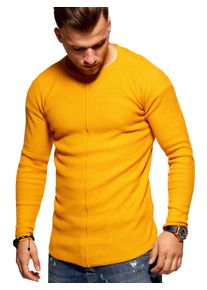 2Y Premium Herren Strickpullover "ELYAS", gelb, casual, Gr. S, unifarben, 50% Baumwolle, 50% Polyacryl, Pullover, mit abgerundetem Saum