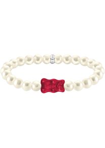 Thomas Sabo Damen Armband "Thomas Sabo x HARIBO Schmuck: Perlenarmband mit Goldbär", 17, Silber 925 (Sterlingsilber)-Silikon-Perlen, rot, Silber 925