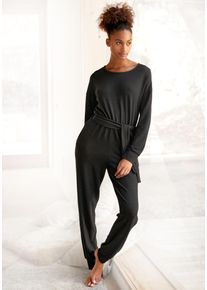 Lascana Damen Overall, Gr. 36, schwarz, Strick, Obermaterial: 68% Polyester, 30% Viskose, 2% Elasthan, Basic, Overalls