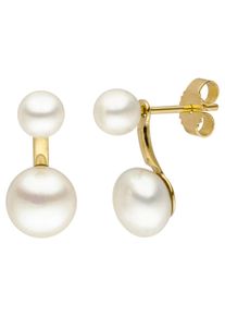 Jobo Damen Paar Ohrstecker, Gelbgold 585-Perlen, gelb, Gelbgold 585, Perlen, Ohrringe, 585 Gold mit 4 Süßwasser-Zuchtperlen