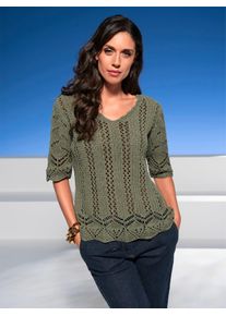 Heine Damen 3/4 Arm-Pullover "Pullover", grün, Gr. 36, unifarben, 58% Polyester, 42% Baumwolle, Pullover