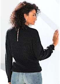 Lascana Damen V-Ausschnitt-Pullover, schwarz, modisch, Gr. 36, unifarben, Rippstrick, Obermaterial: 77% Polyacryl, 19% Polyester, 4% Elasthan,