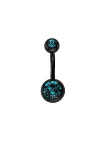 ZEEme Damen Bauchnabelpiercing "316L Chirurgenstahl schwarz Kristall blau", schwarz, Chirurgiestahl, Piercings