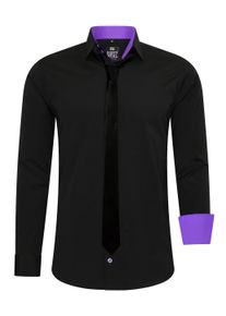 Rusty Neal Herren Langarmhemd, schwarz, casual, Gr. XXL, unifarben, 60% Baumwolle, 37% Polyester, 3% Elasthan, Hemden, mit Krawatte