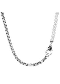 Damen Collier "Panzerkette, schwarzer Achat oder Perle, Silber 925", 55cm, Silber 925 (Sterlingsilber), weiß, Giorgio Martello MILANO, Silber 925