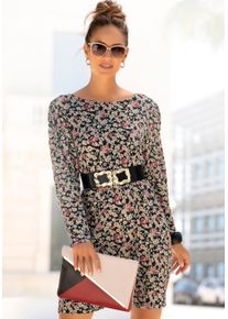 Lascana Damen Jerseykleid, schwarz, modisch, Gr. 40, geblümt, Jersey, Obermaterial: 100% Viskose, Kleider, mit Blümchendruck und langen Ärmeln,