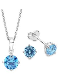 Amor Damen Schmuckset "9964963, 9964888 Halskette und Ohrringe", blau, Silber 925 (Sterlingsilber), Schmuck-Sets, mit Zirkonia (synth.)