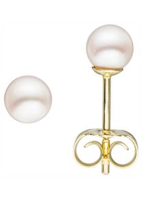 Jobo Damen Paar Ohrstecker, Gelbgold 585-Perlen, gelb, Gelbgold 585, Perlen, Ohrringe, 585 Gold mit Akoya-Zuchtperlen 4 mm