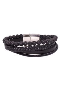 Firetti Herren Lederarmband "Schmuck Geschenk Armschmuck Edelsteinarmband Lava", Edelstahl-Leder-Lava, schwarz-weiß, Edelstahl, Leder, Lava,