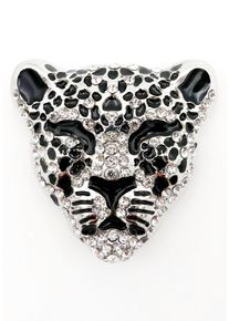 Firetti Damen Brosche "Schmuck Geschenk Ansteckschmuck Leopard", schwarz, Metall, Broschen, mit Strasssteinen