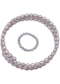 Firetti Damen Schmuckset "Multipack Schmuck Geschenk Ring Wickelarmband", grau, Perlen, Schmuck-Sets, Made in Germany - mit Süßwasserzuchtperlen