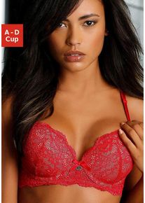 JETTE Damen Push-up-BH, Gr. 80, rot, Spitze, Obermaterial: 90% Polyamid, 10% Elasthan, feminin, BHs, mit raffinierten Trägern in Bänder-Optik, sexy