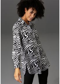 Aniston CASUAL Damen Longbluse, schwarz-weiß, modisch, Gr. 48, gemustert, animal-print, Web, Obermaterial: 100% Viskose, Blusen, im Zebra-Steifen-Look
