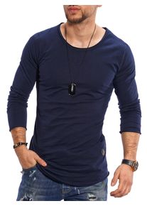behype Herren Langarmshirt "Dust L/S", blau, casual, Gr. XXL, unifarben, 100% Baumwolle, Shirts, mit weitem Halsausschnitt