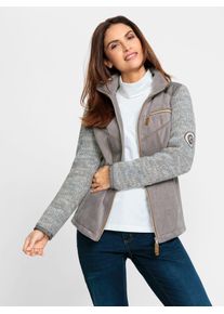 Inspirationen Damen Fleecejacke, grau, Gr. 40, meliert, 100% Polyester, Futter:60% Baumwolle, 40% Polyester, Ärmel:20% Wolle, 70% Polyacryl, 10%