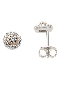 Firetti Damen Paar Ohrstecker "Schmuck Geschenk Gold 585 Ohrschmuck Kreis Rund Solitär", 0,13 ct P2 = erkennbare Einschlüsse, Weißgold 585-Roségold