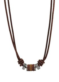 Fossil Herren Kette mit Anhänger "JF00899797", Edelstahl-Leder, L: 50cm, braun, Edelstahl, Leder, Halsketten