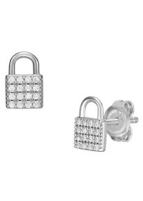 Fossil Damen Paar Ohrstecker "LOCK, JFS00626040", Silber 925 (Sterlingsilber), silber, Silber 925 (Sterlingsilber), Ohrringe, mit Zirkonia (synth.)