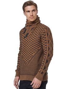 Rusty Neal Herren Strickpullover, braun, casual, Gr. L, mehrfarbig, 70% Polyacryl, 30% Baumwolle, Pullover, mit extravagantem Schalkragen