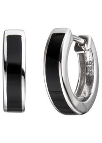 Jobo Damen Paar Creolen, Silber 925 (Sterlingsilber), silber, Silber 925 (Sterlingsilber), Ohrringe, rund 925 Silber mit Onyx-Imitation