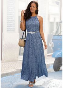 Lascana Damen Maxikleid, blau, Gr. 42, Jersey, Obermaterial: 100% Viskose, Kleider, mit Alloverdruck, luftiges Sommerkleid, Strandkleid